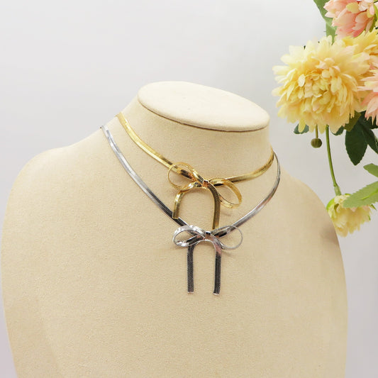 ELEONOR BOW ~ Collana choker Snake con fiocco in ACCIAIO INOSSIDABILE