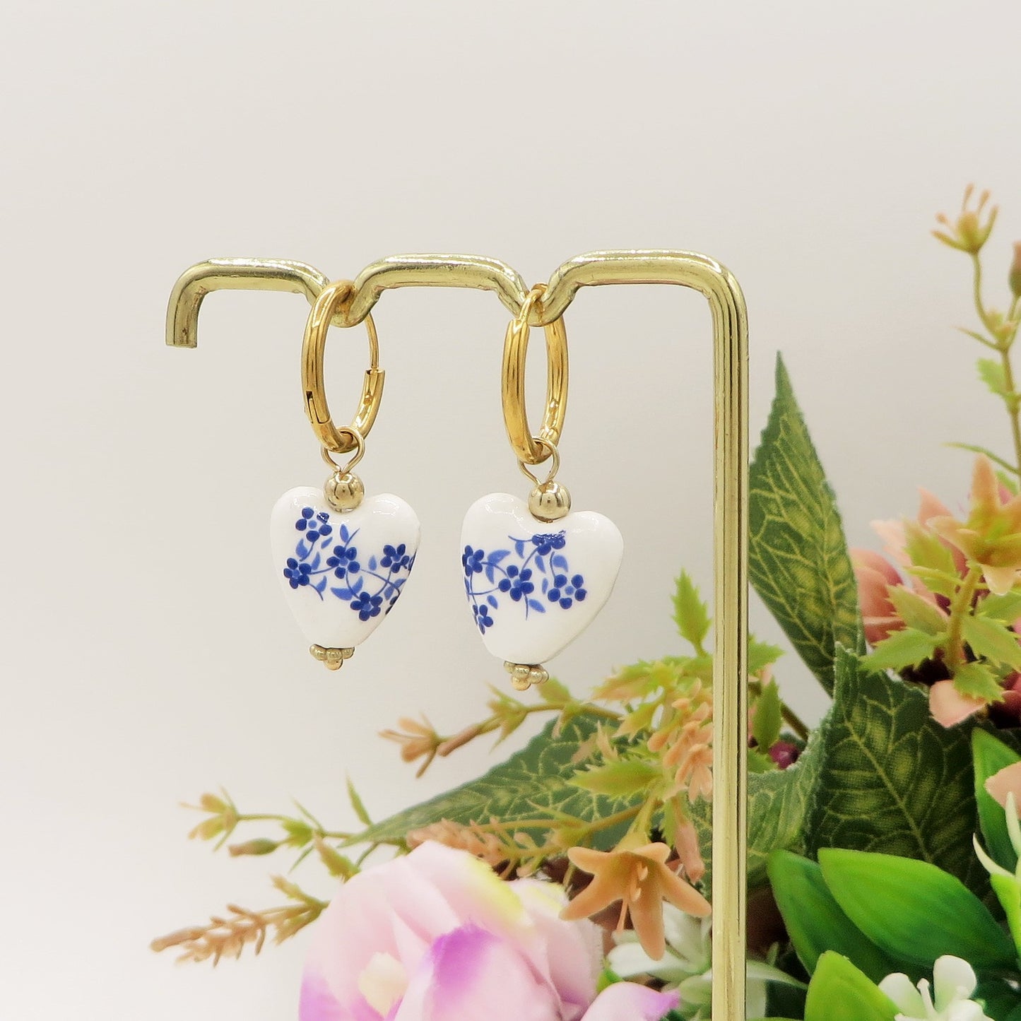 IRIS baroque majolica - PAIA Orecchini HOOPS con cuore maiolica barocca in ACCIAIO INOSSIDABILE