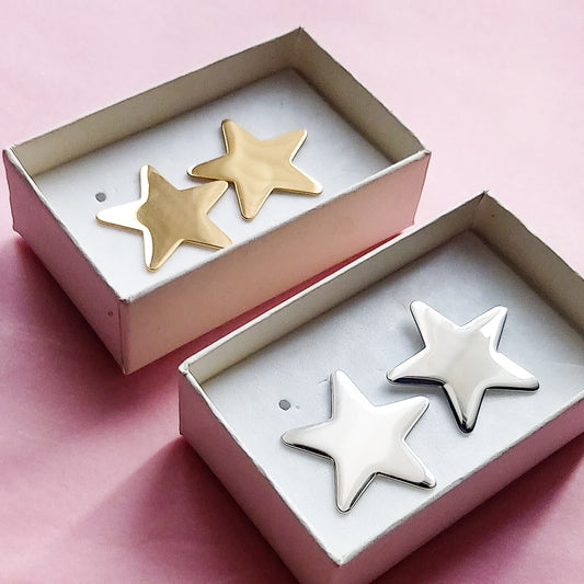 STAR STUDS ~ paio orecchini ACCIAIO INOSSIDABILE maxi stella