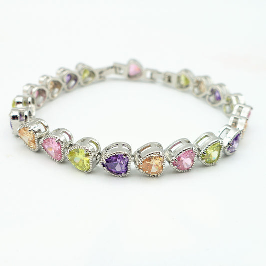 Carrie ~Rainbow-Bracciale tennis in Cubic Zirconia a forma di cuori